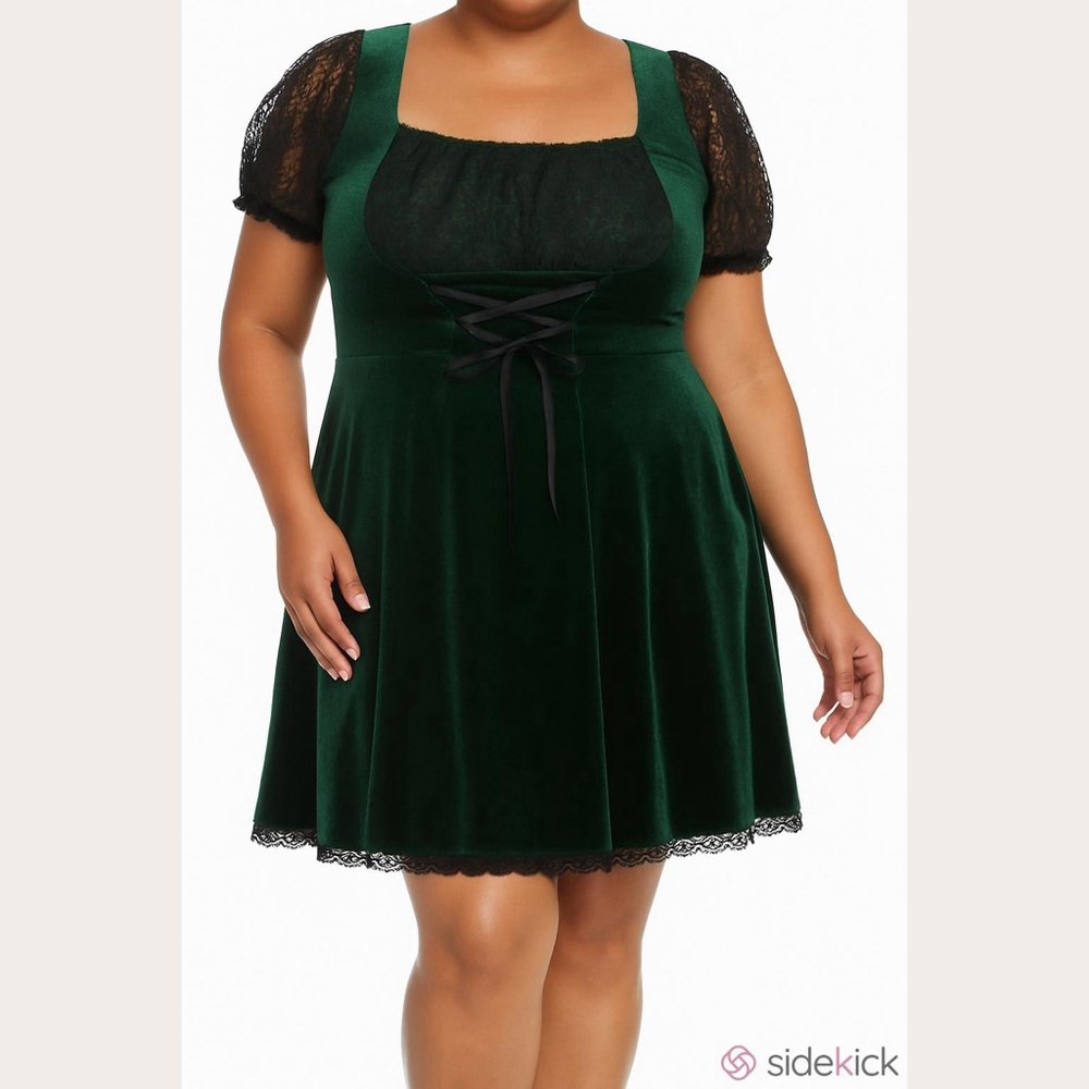 Hot Topic Green Velvet & Black Lace Corset Dress Plus Size 2X